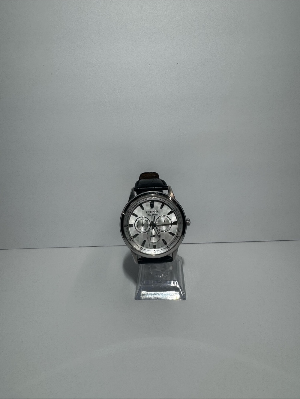 Men's Silver Dial Chronograph Watch with Black Strap